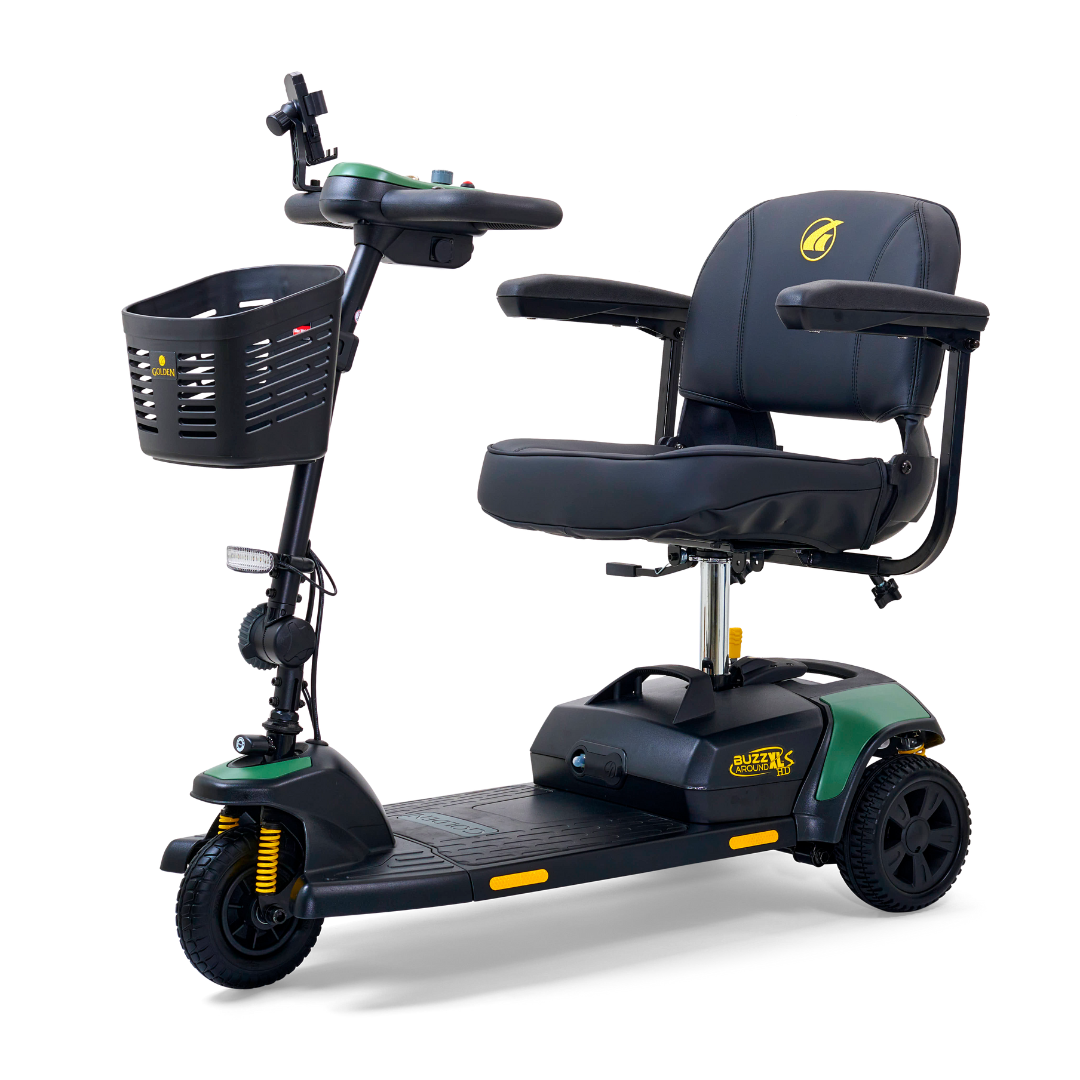 Golden Tech Buzzaround XLS-HD 3-Wheel Portable Scooter with Suspension - Matte Green left